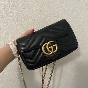 Gucci Black Quilted Crossbody Bag with Gold Chain (authentic)